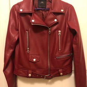 Burgundy Leather Moto Jacket